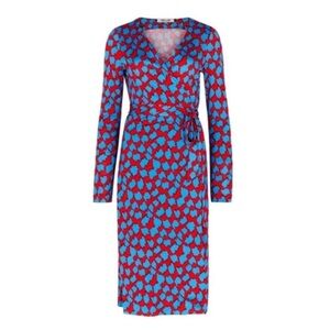 DVF Diane Von Furstenberg Julian Silk Jersey Printed Long Sleeve Wrap Dress